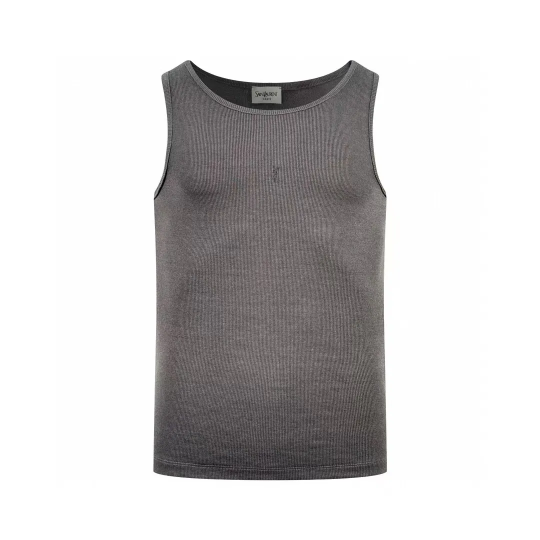 P160SaintLaurent logo embroidered vest Customized Dream Yayun ribbed cotton Delicate texture Comfortable and close to the skin Interpretation of elegance with pure black color The iconic YSL logo embroidery is vivid on the clothing Low-key but eye-catching Highlighting the unique identity and charm Highlighting the shoulder lines Feeling the confidence from the inside out Process 1: Using imported machine embroidery technology Using advanced computer control systems and sophisticated mechanical components to achieve YSL logo embroidery operations with high precision and smooth and delicate lines Process 2: The fabrics have been washed and have a better hand feel. Not easy to deform, not easy to shrink, not easy to fade, and maintain long-term beauty. Accessories: Customized 1:1 YSL trademark Size: XS S M L